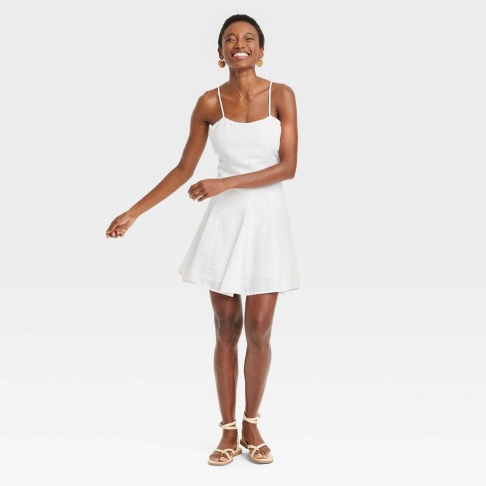 Women's Beach Bungalow Linen Mini Dress - A New Day White XS